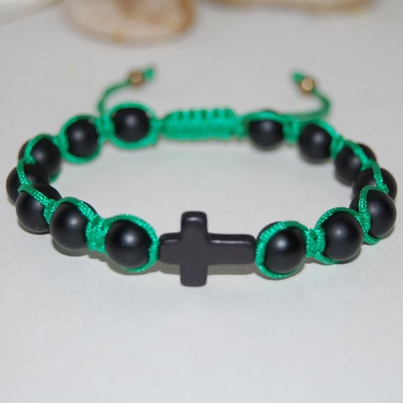 Cross Bracelet,Onyx Bracelet,Drawstring Bracelet,Black Cross Bracelet,Onyx Stone - Picture 3 of 3